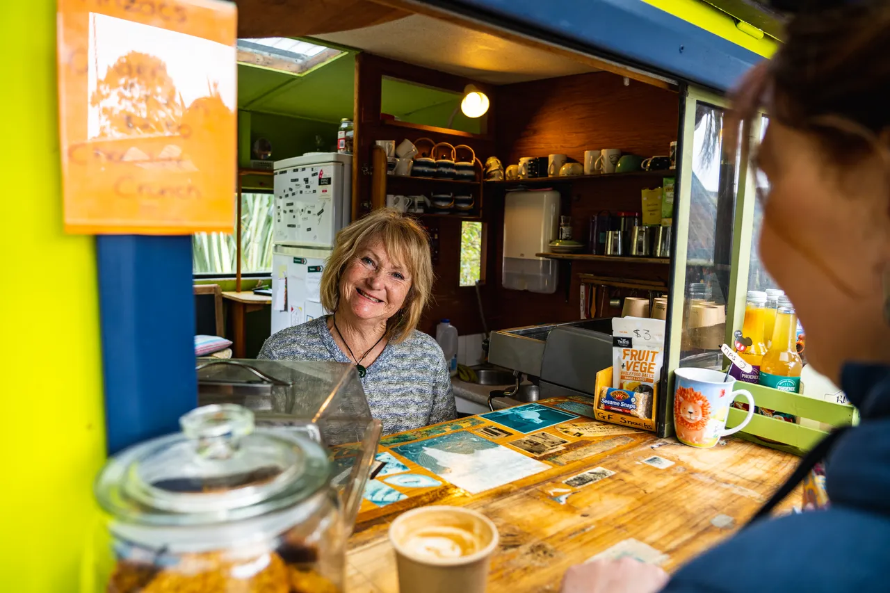 Coffee cart and people