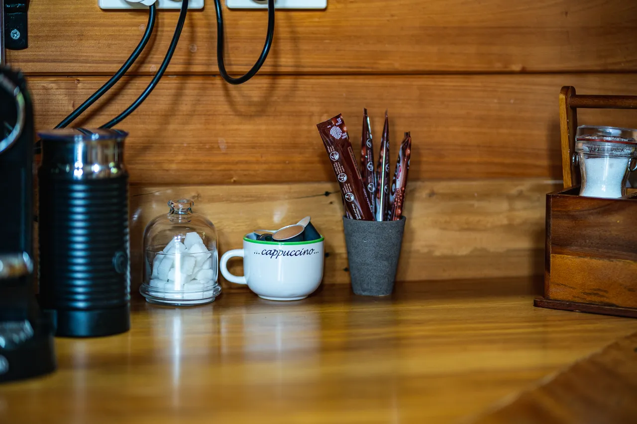 Wooden bench and coffee