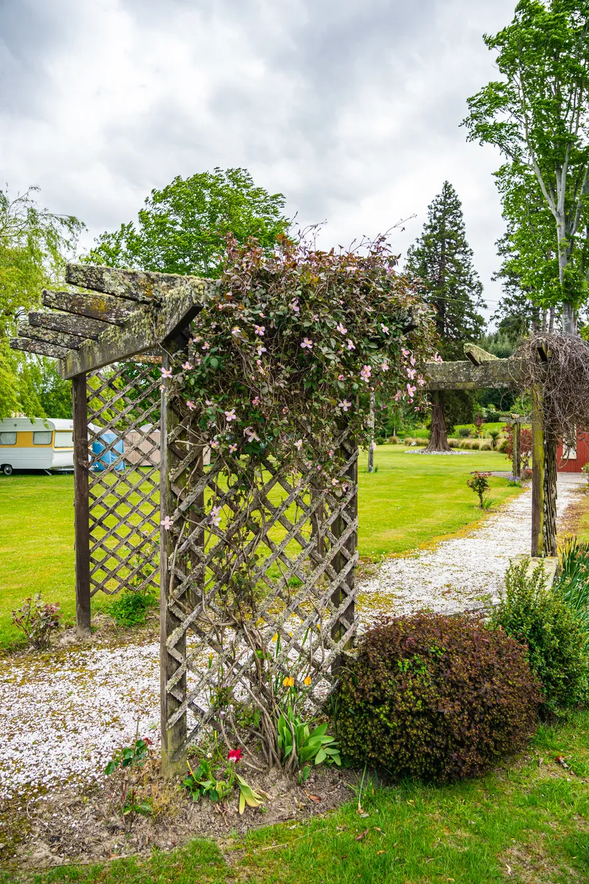 Wooden archway over path