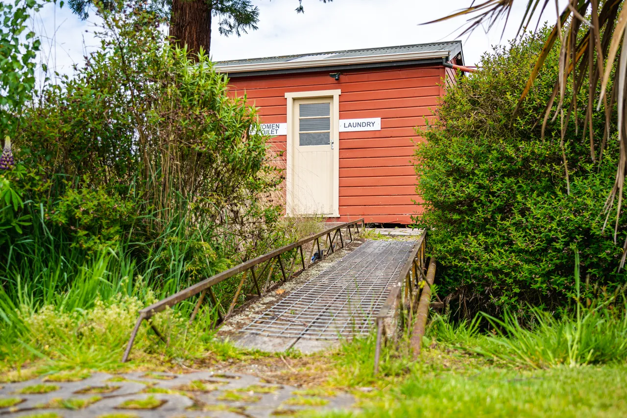 Red building and path