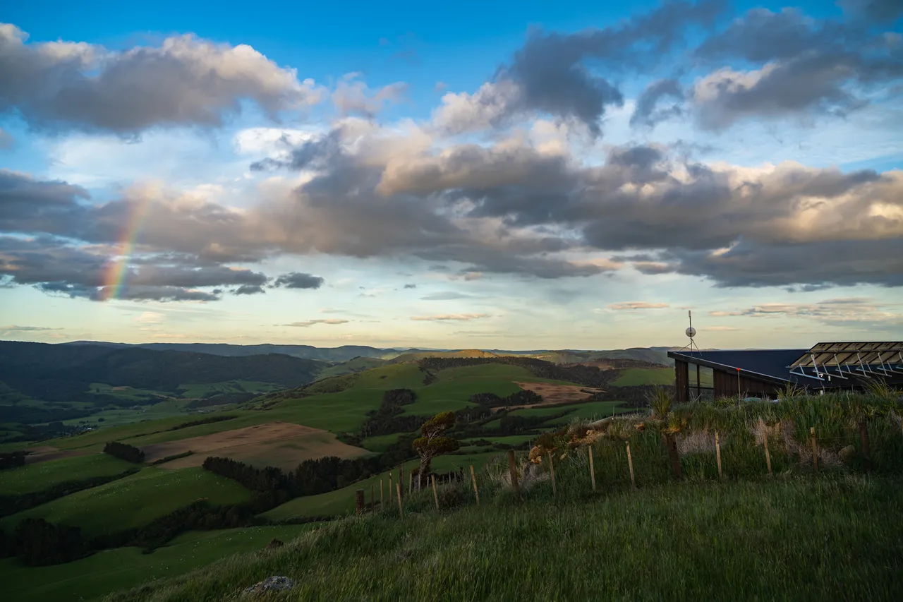 View of farmland and building