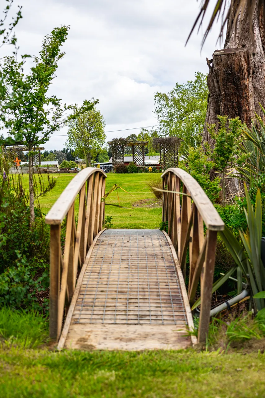 Wooden bridge and lawns