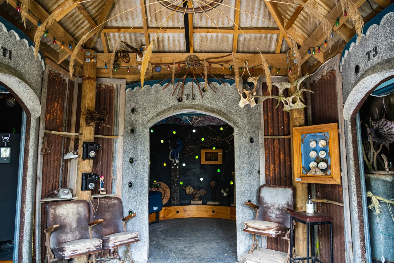 Inside a rustic building