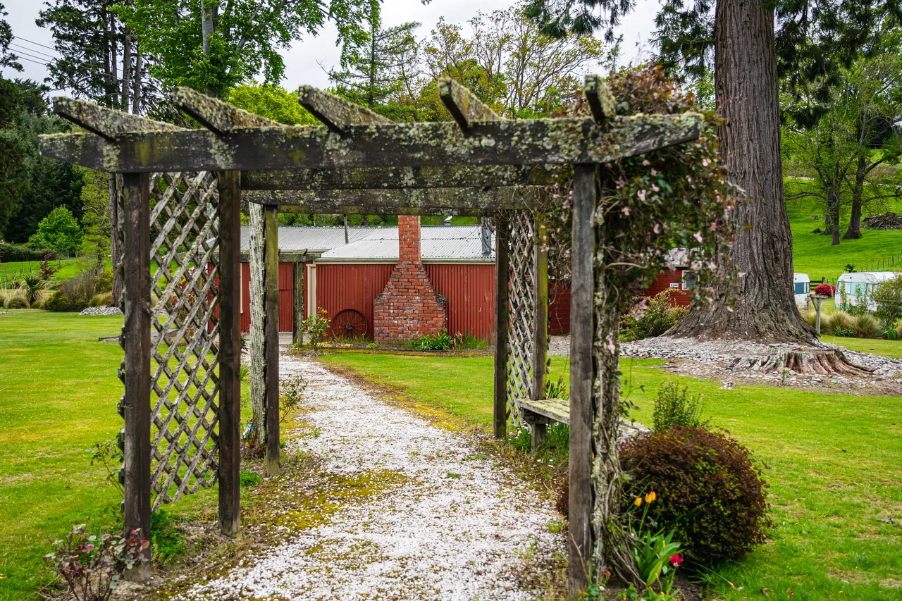 Wooden archway over path