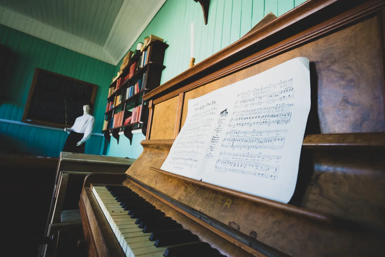 Old piano with sheet music