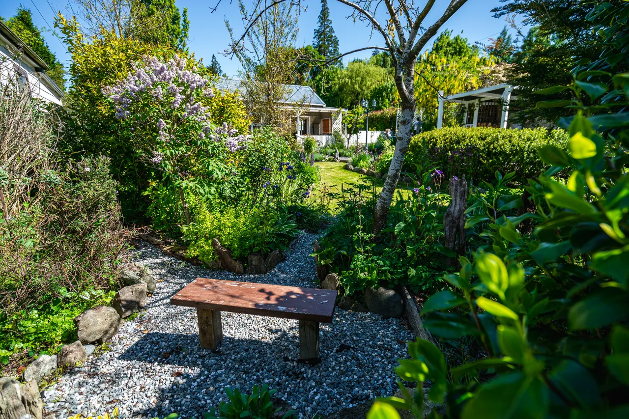 Wooden seat in garden