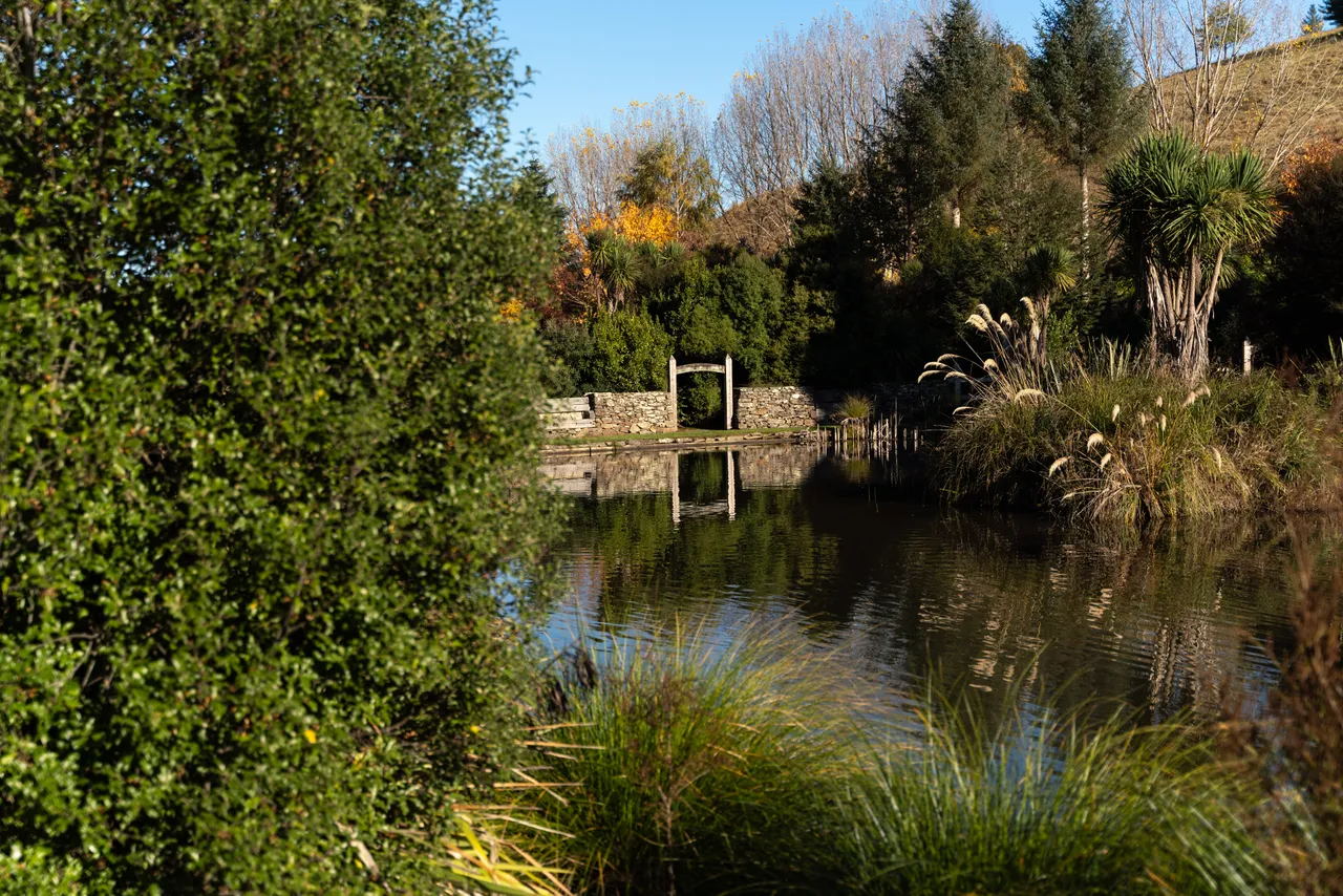 Pond and rock fence