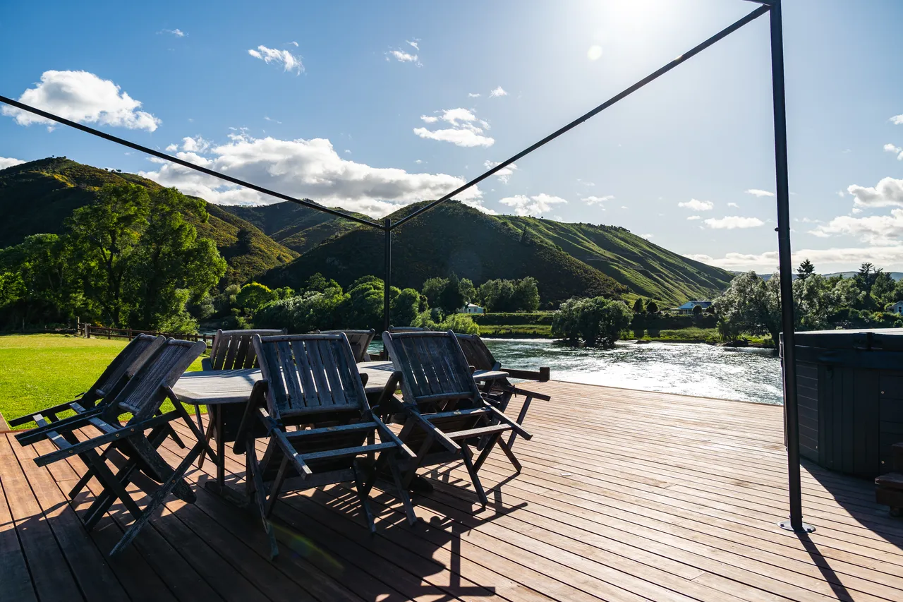 Outside seating area beside the river