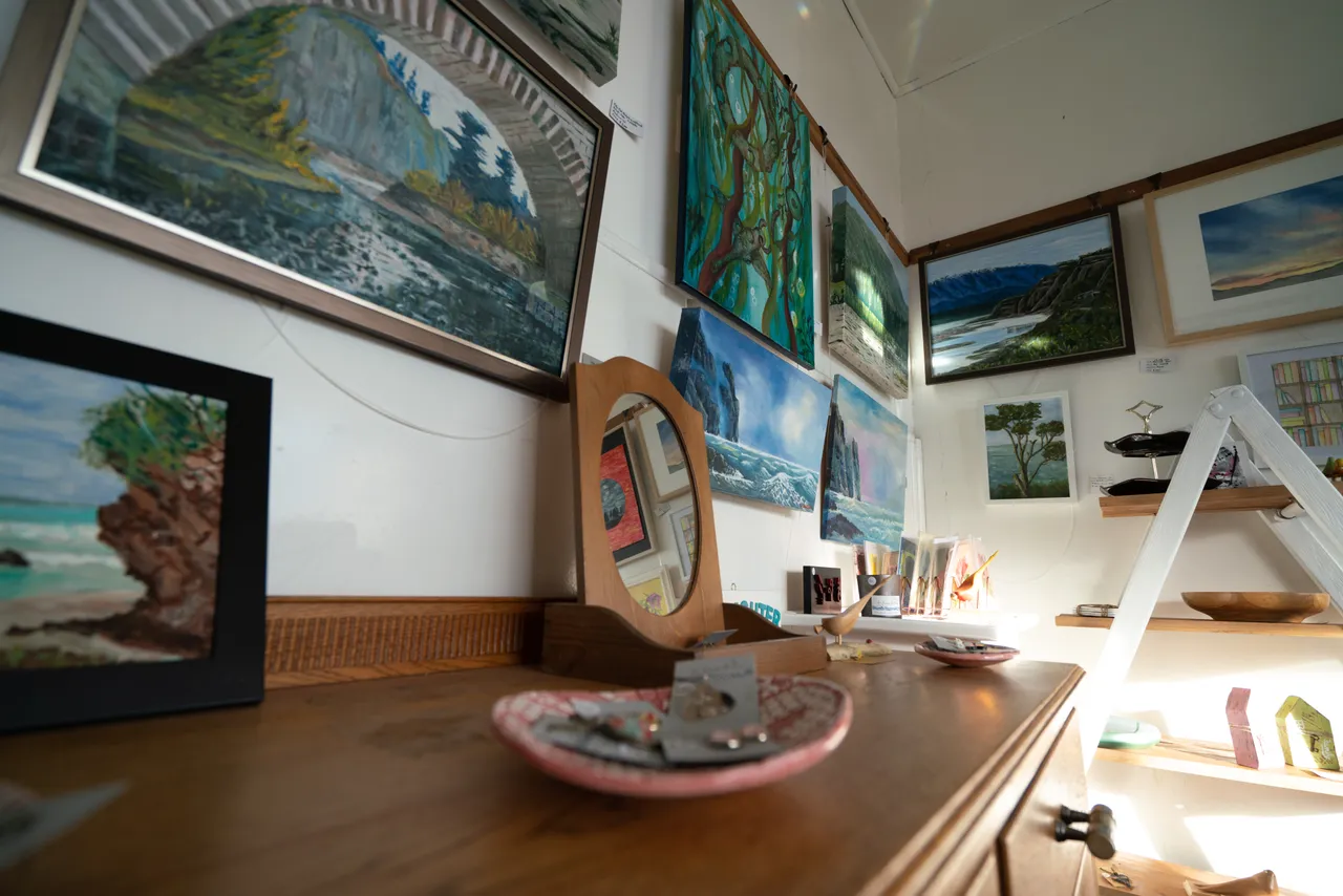 Paintings and artwork on display