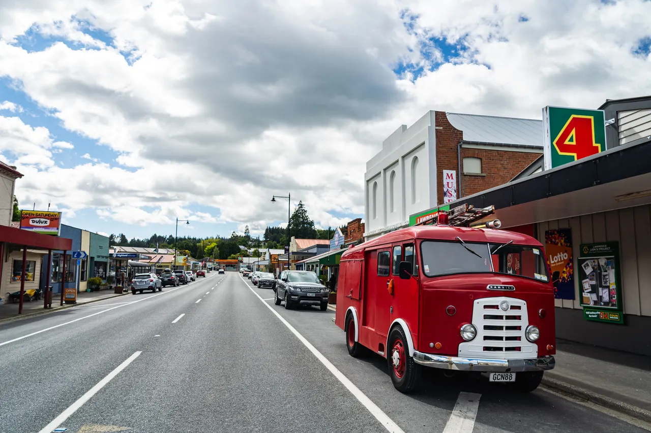 Old firetruck parked on street