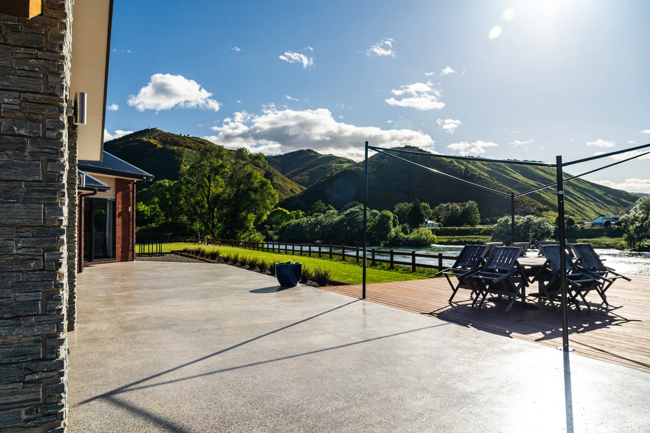 Outside seating area beside the river