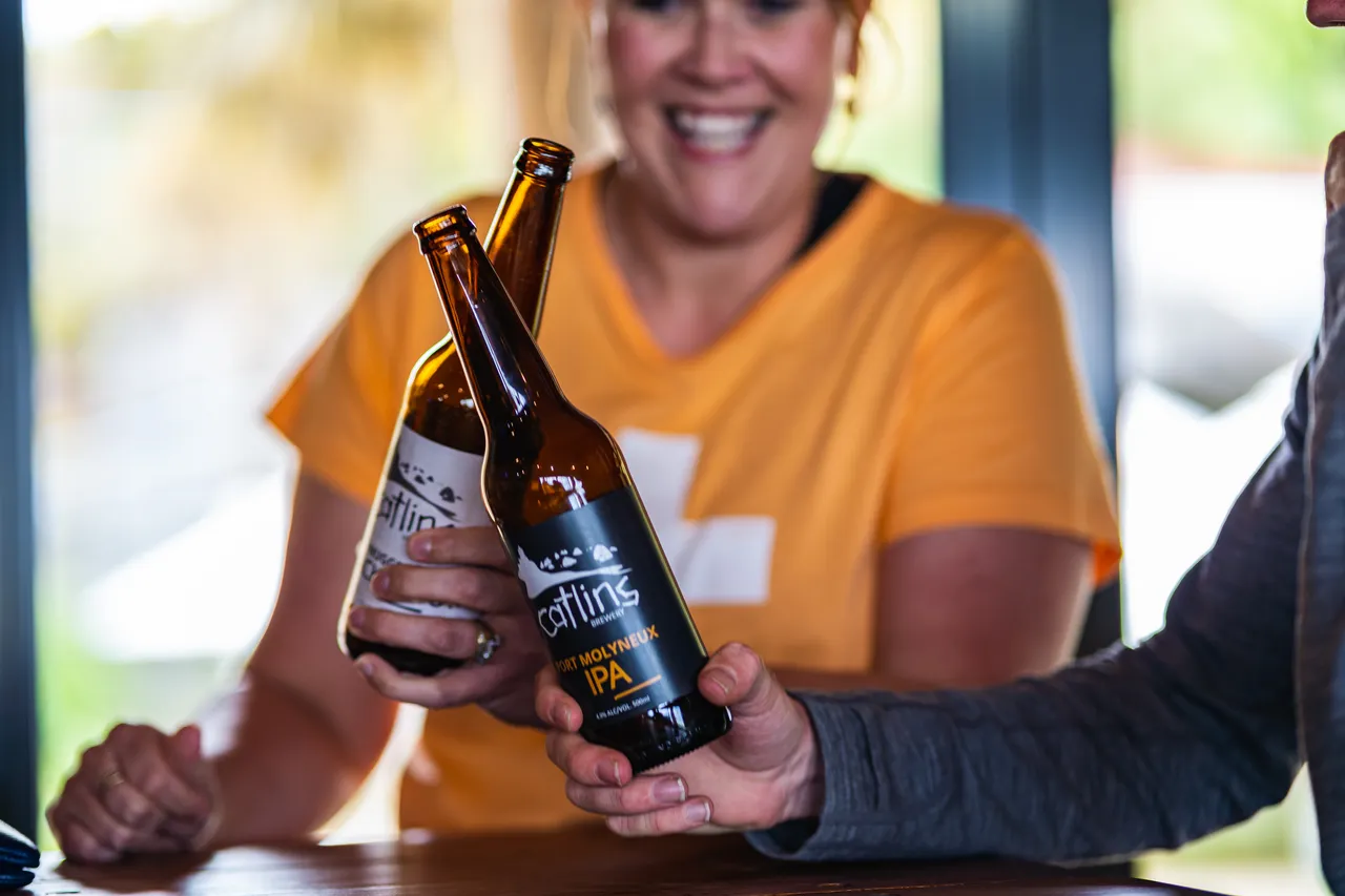 People and beer on a table