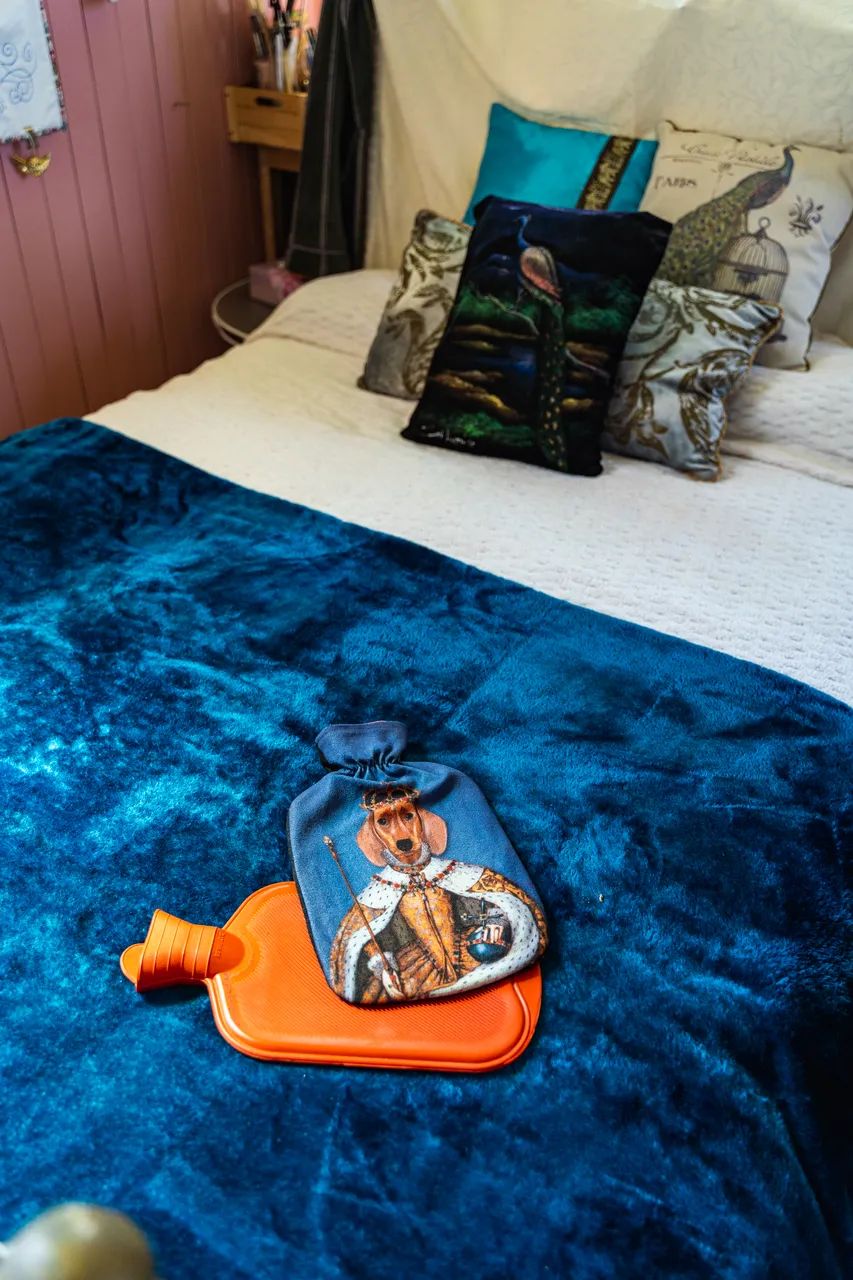 Bed with hot water bottles