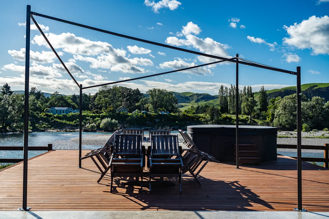 Outside seating area beside the river