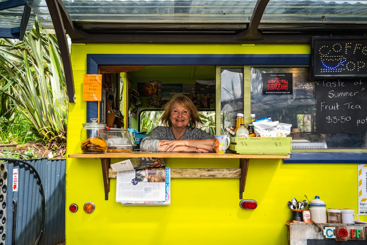 Coffee cart and people