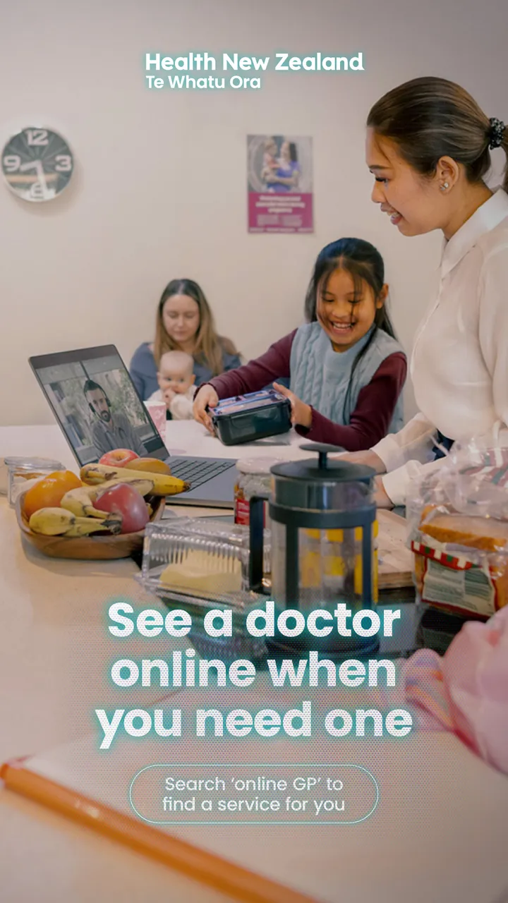 Online GP campaign - Busy mum in kitchen. Social asset, 9x16