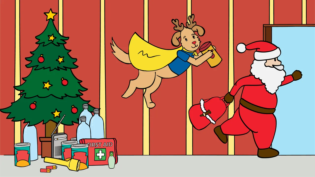 Santa and Stan the Dog Evacuating