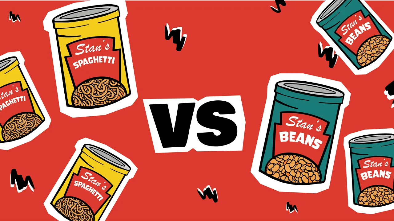 Spaghetti vs Baked Beans - Landscape social media tile