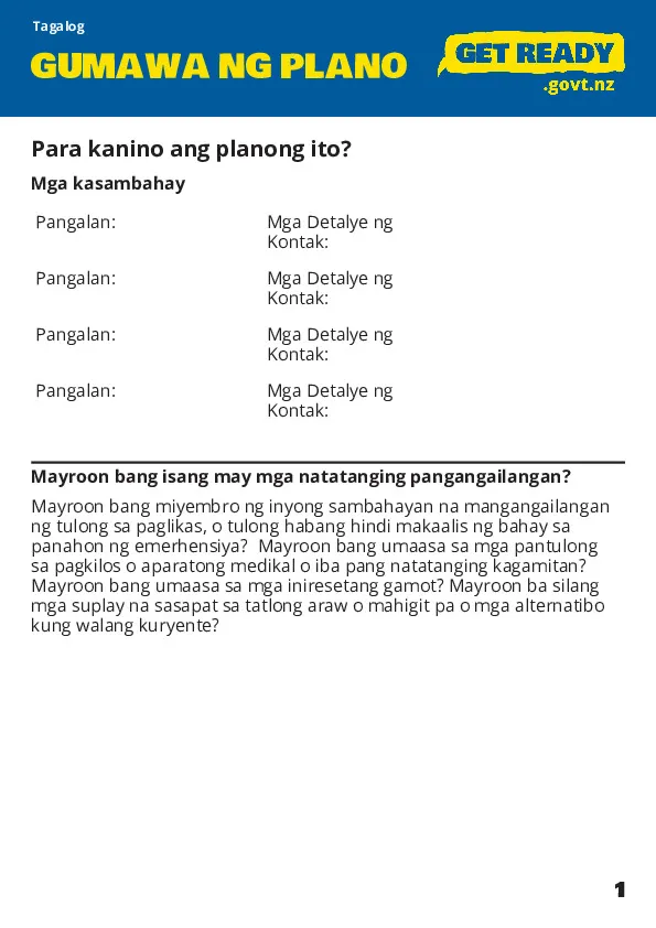 NEMA Media Library - Tagalog Household Preparedness Plan