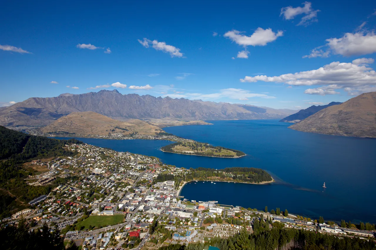 Queenstown aerial view in summer