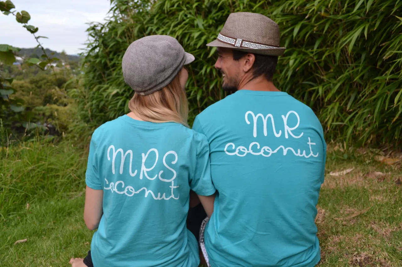 Mr and Mrs Coconut - t-shirts on