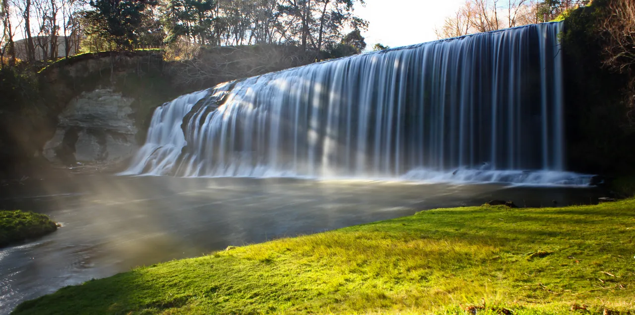 Lights shining on cascading falls at Rere