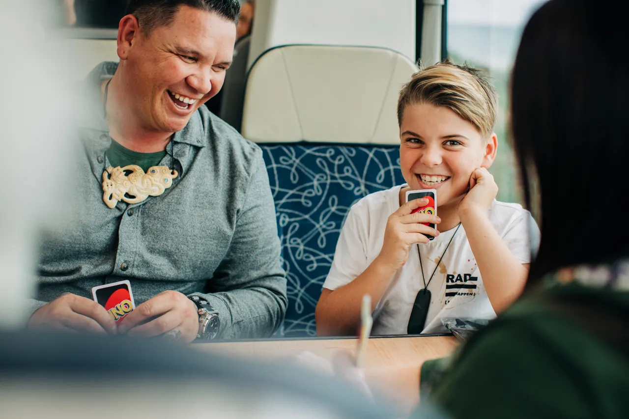 Family enjoying scenic train journey