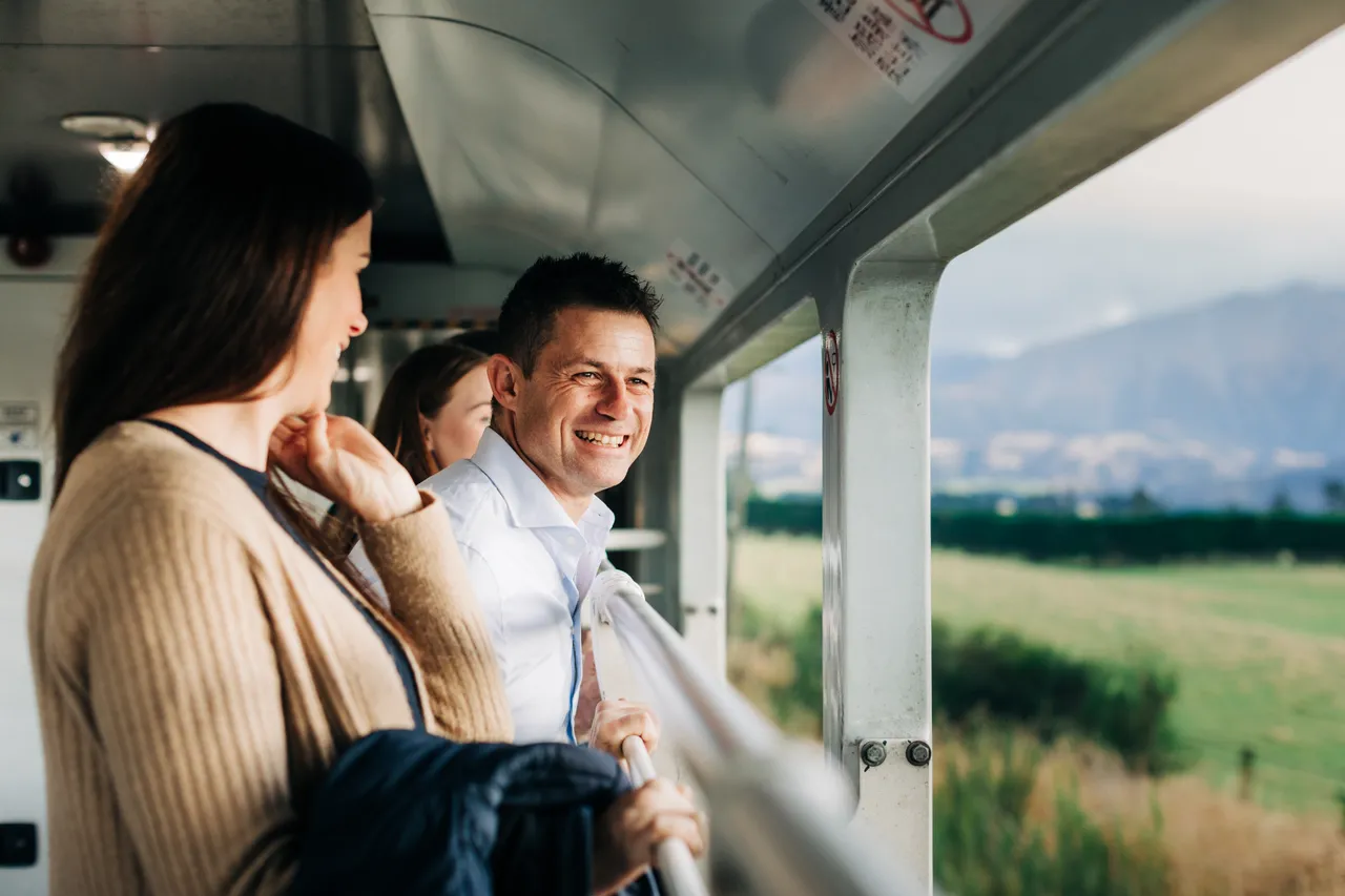 Passengers admiring views from the viewing carriage