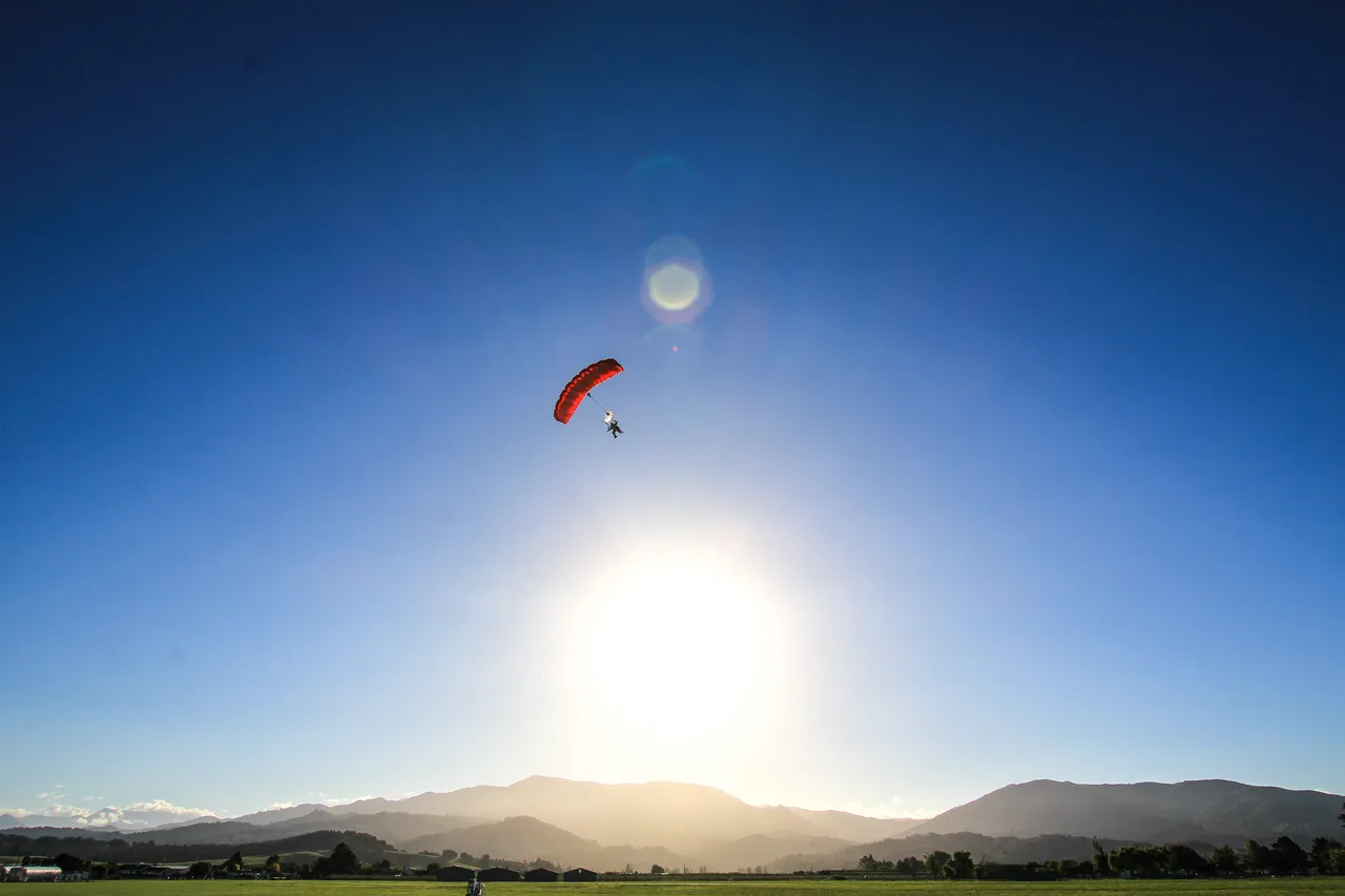 Skydive Landing at Motueka Aerodrome with Hills