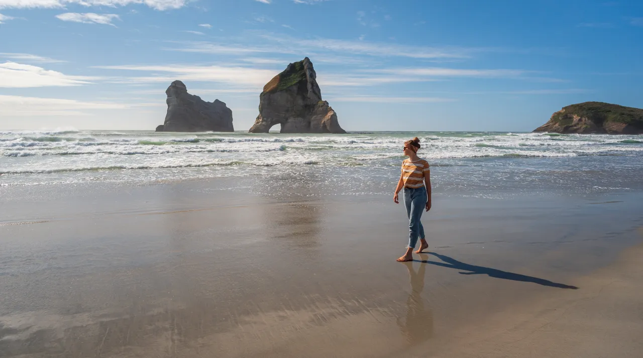 Person Walking On Wharariki Beach