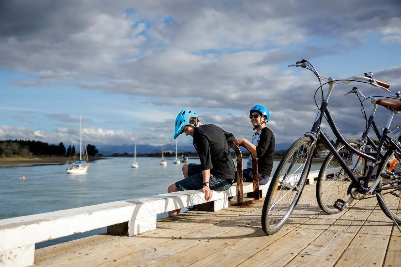 Cyclists on Mapua Wharf
