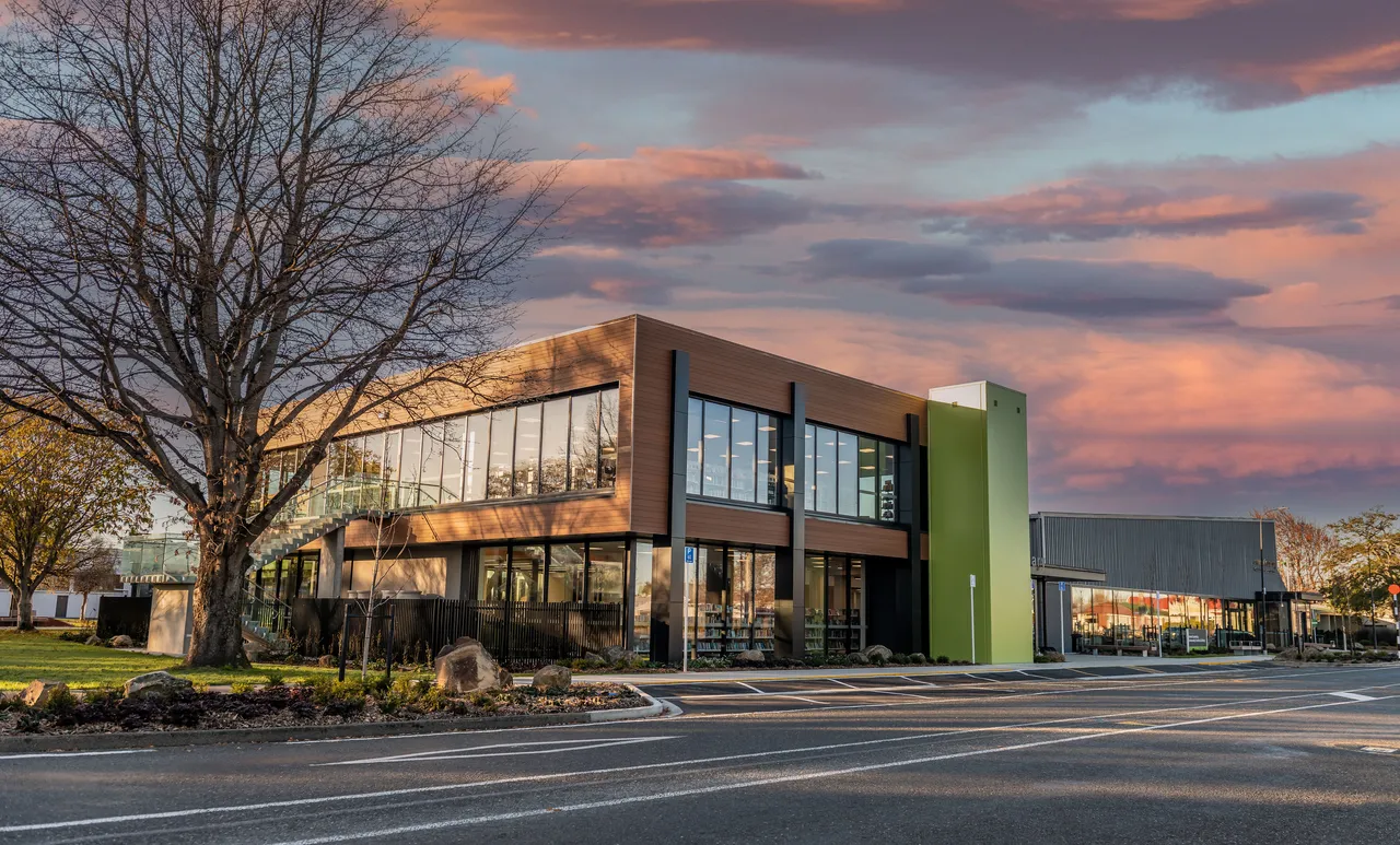 Gore Library Building at sunset