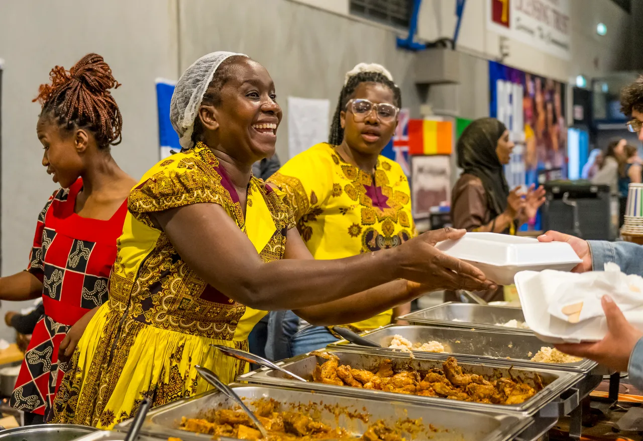 woman serving food