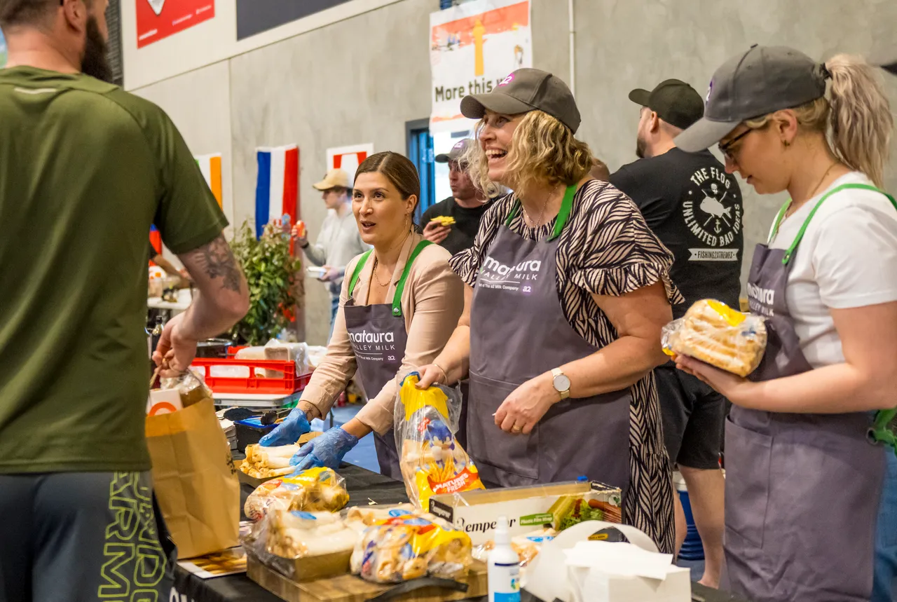 three woman selling food