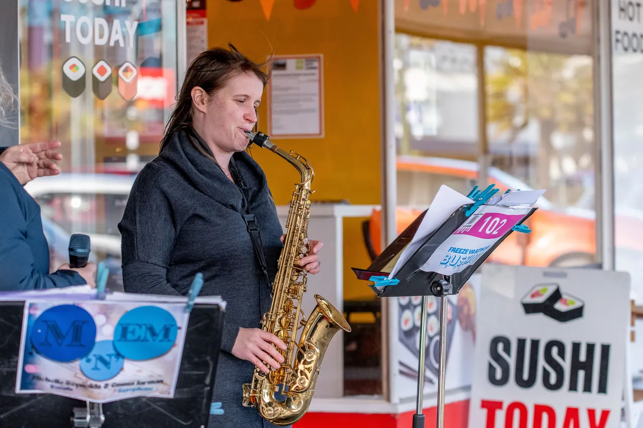 Woman playing a saxophone