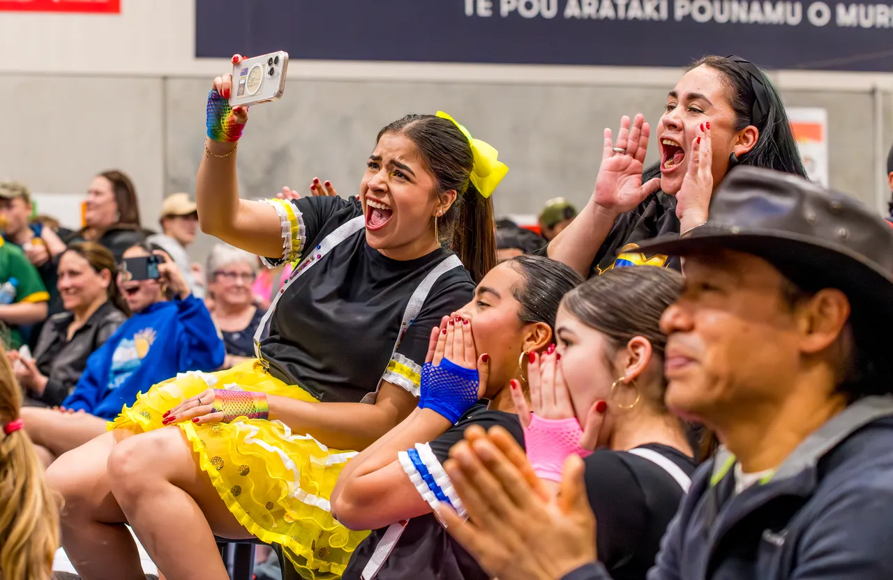 a crowd cheering