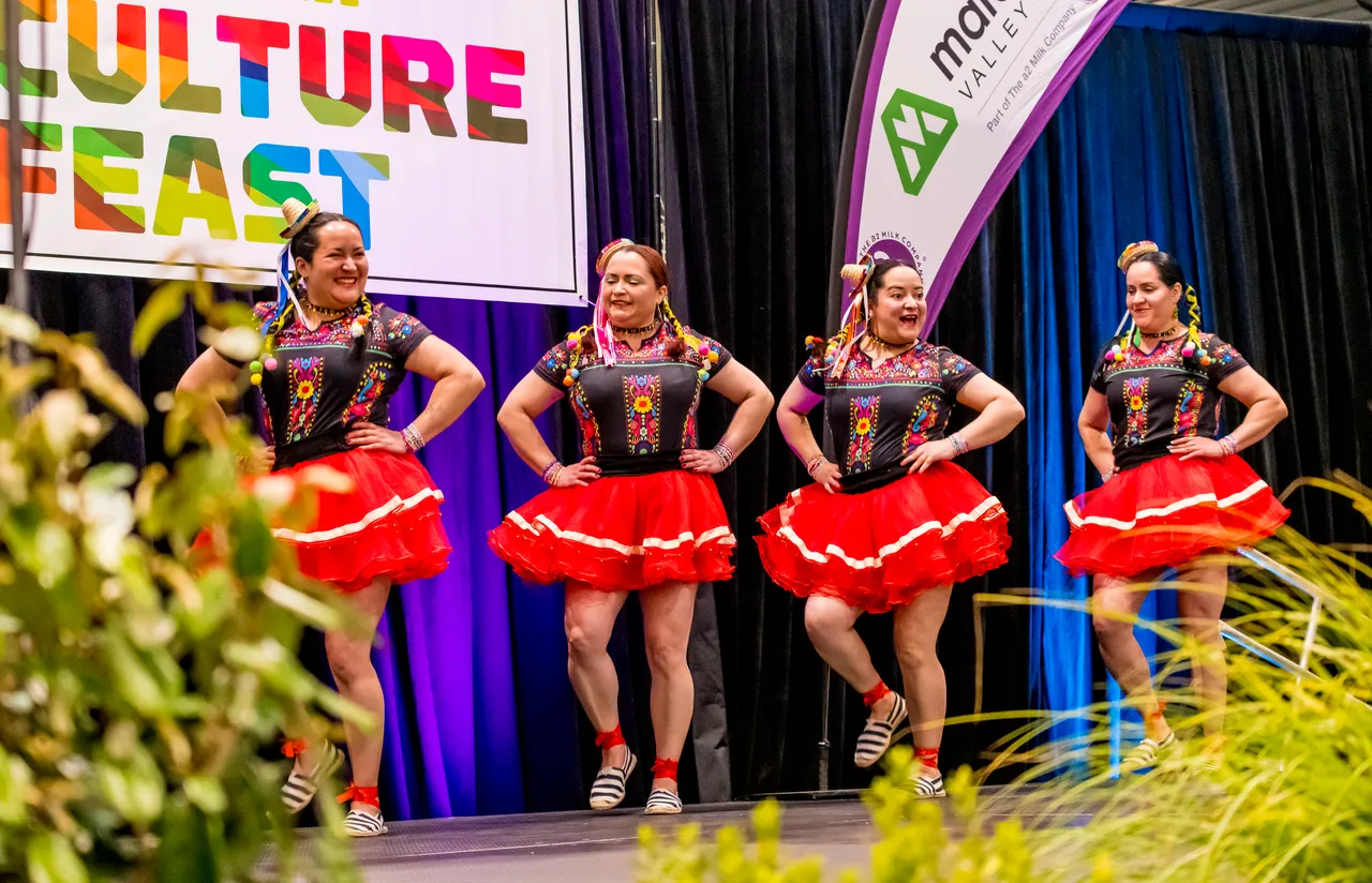woman dancing in colorful traditional attire