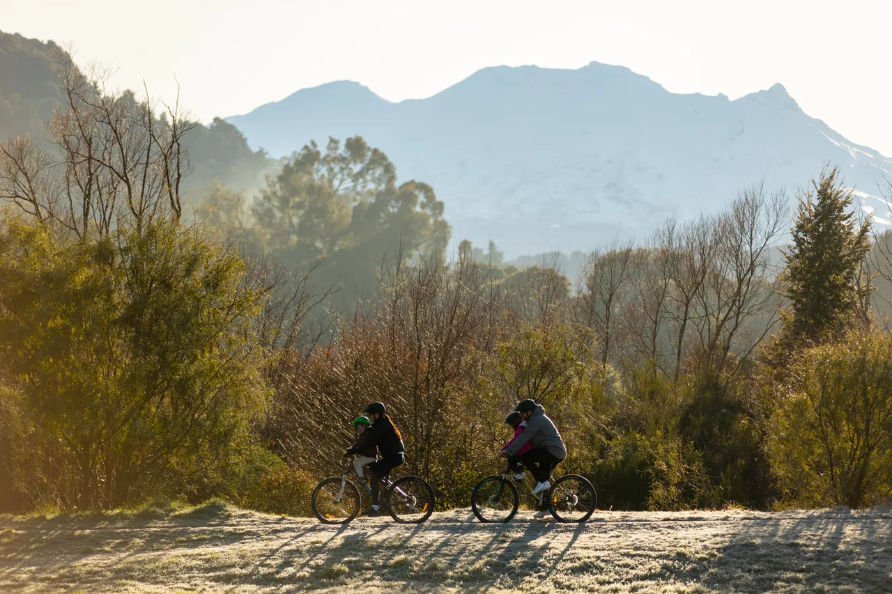Family biking along the Mangawhero Terrace