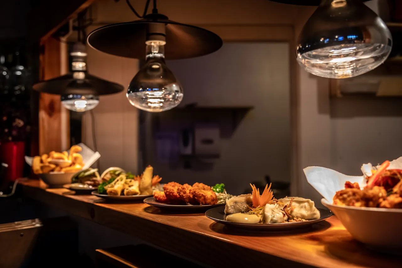Food on the pass at Rice Restaurant and Bar