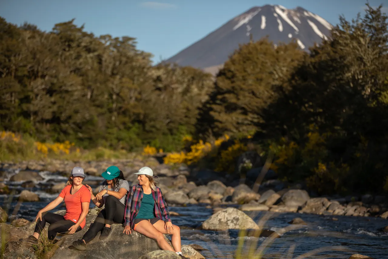 Girlfriend laughing by a river in the Tongariro National Park