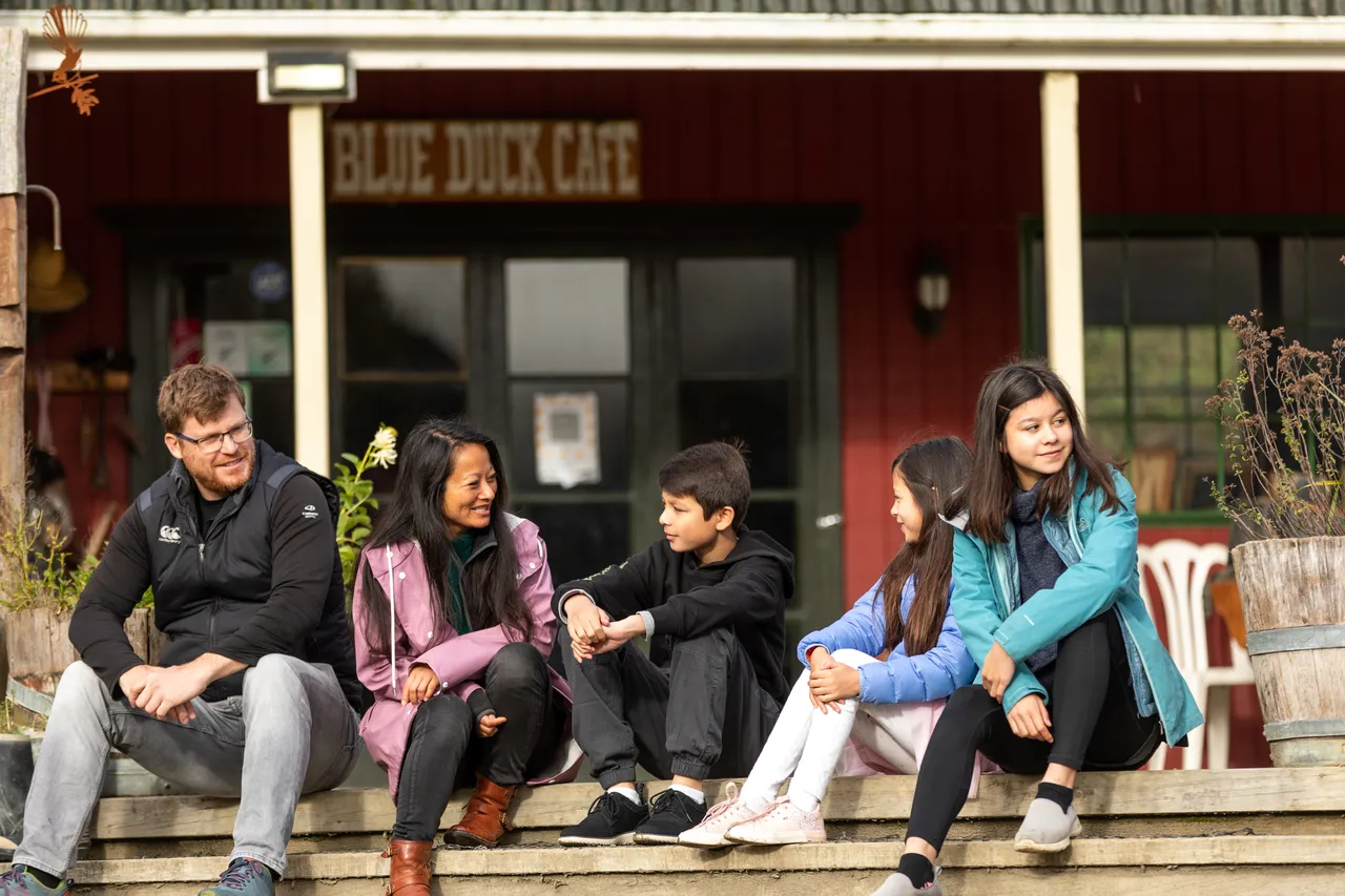 Family relaxing at Blue Duck Station