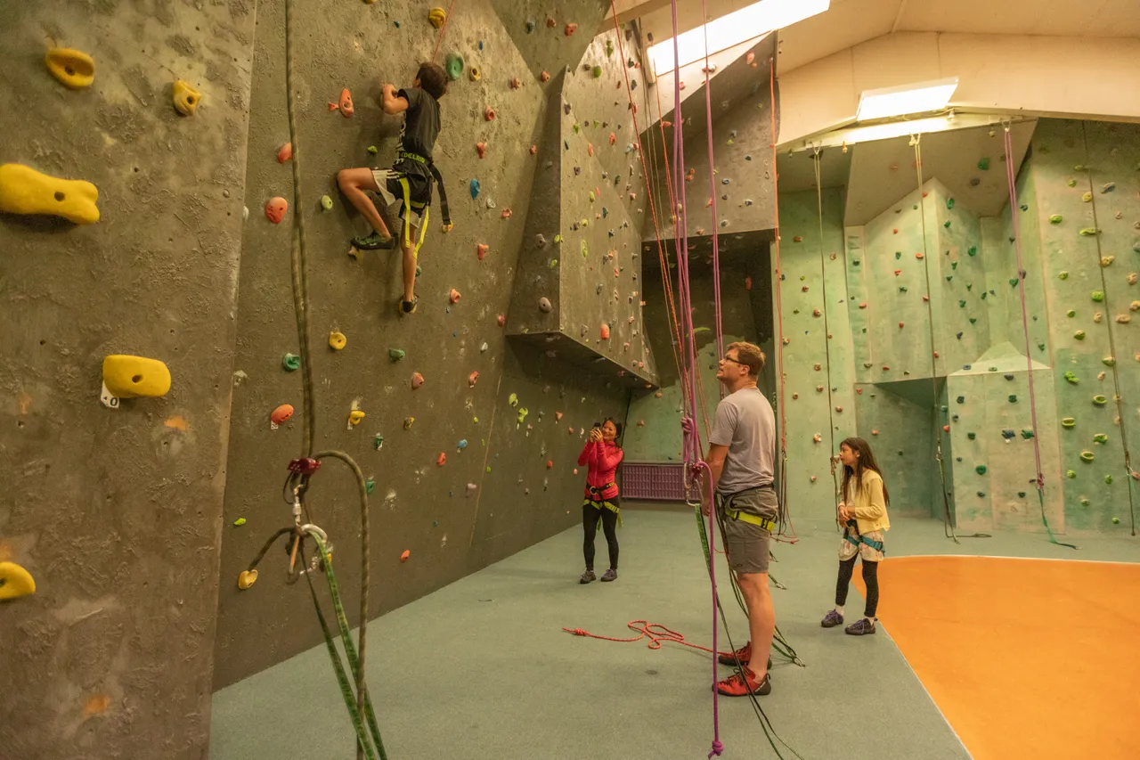 Family indoor rock climbing