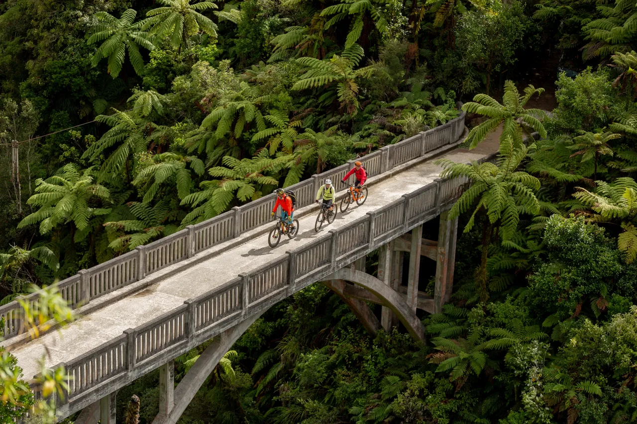 Mountains to Sea cyclists on Bridge to Nowhere