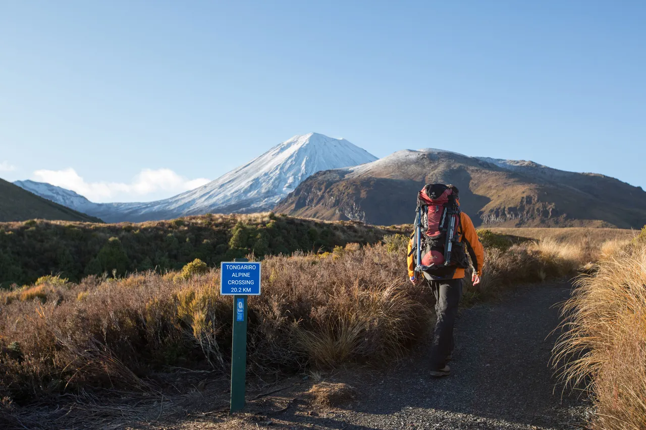 Man hiking the Tongariro Alpine Crossing