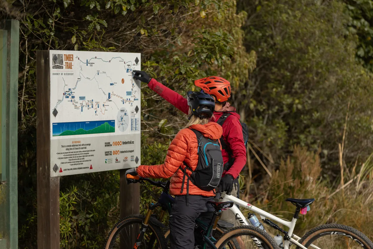 Couple Looking at Signage Along the Timber Trail