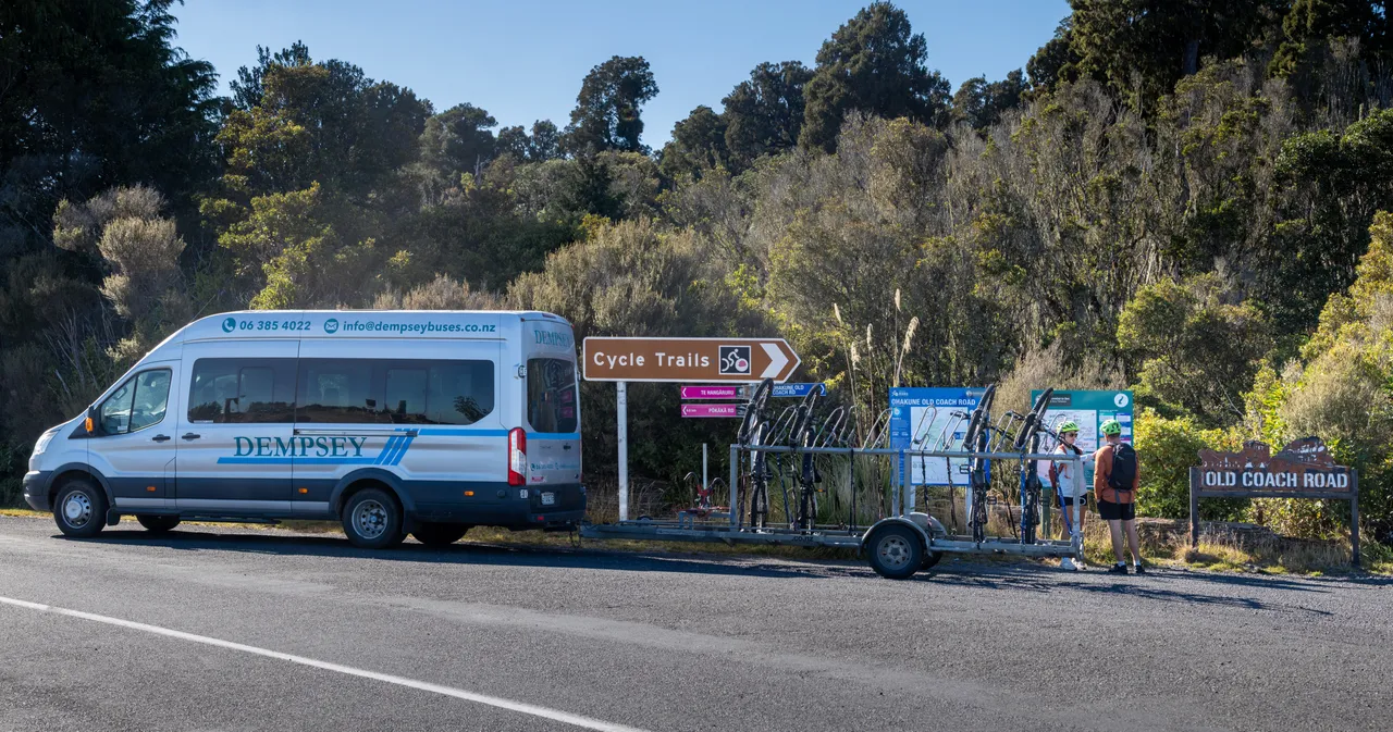 Getting Dropped off by Dempsey Shuttles at the Ohakune Old Coach Road