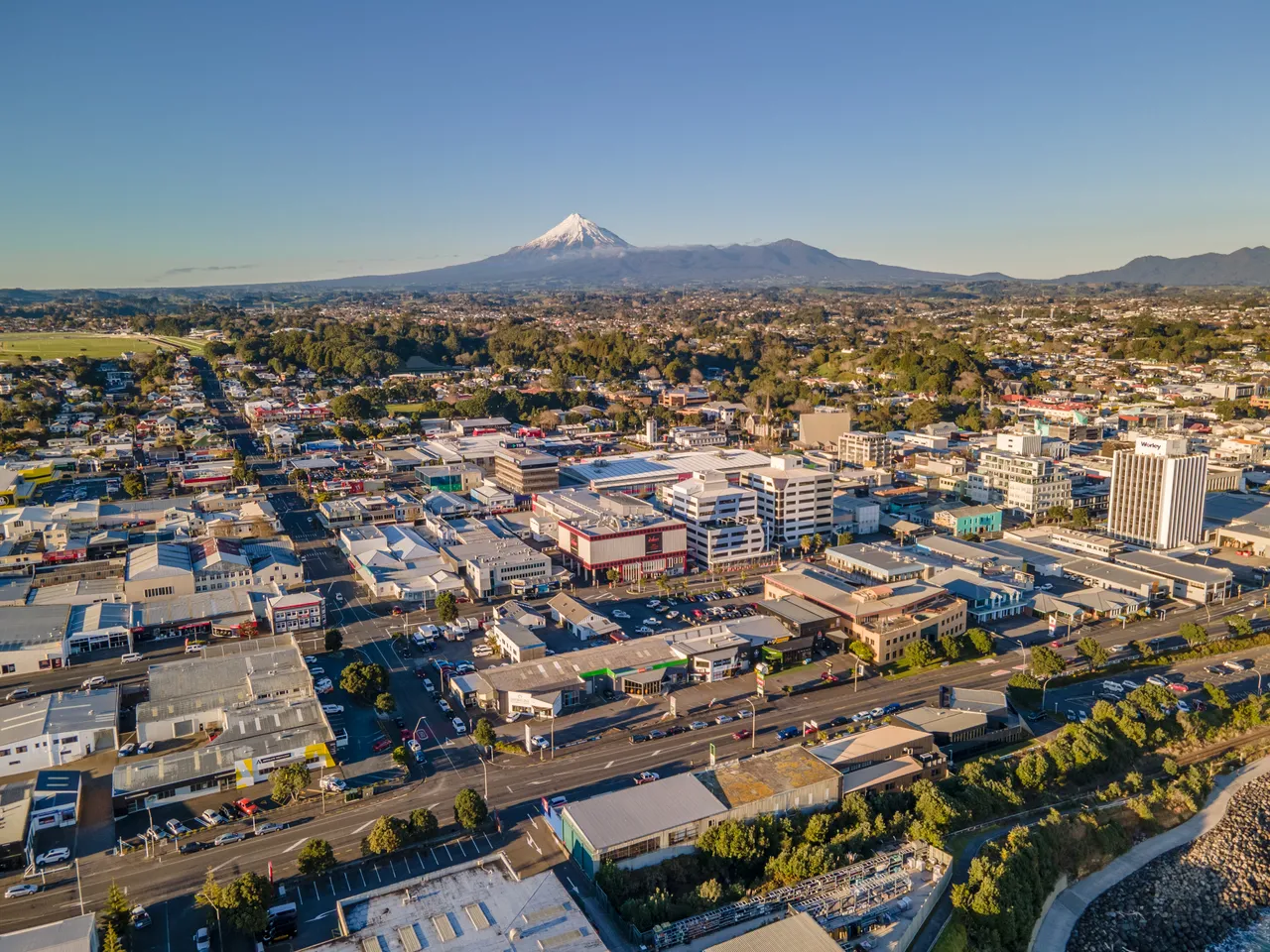 Taranaki Story New Plymouth city aerial shot mountain_Skyview Photography
