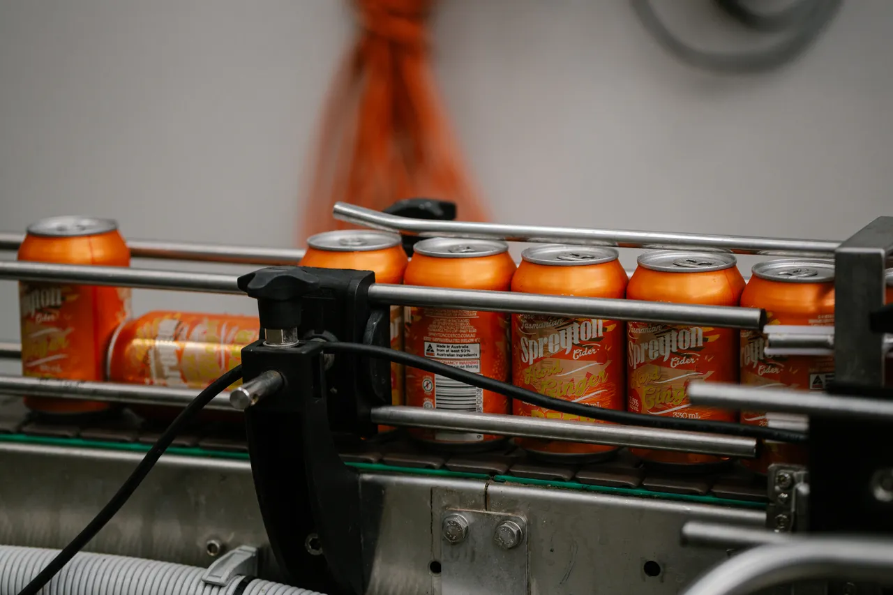 Cider Cans on Conveyor Belt