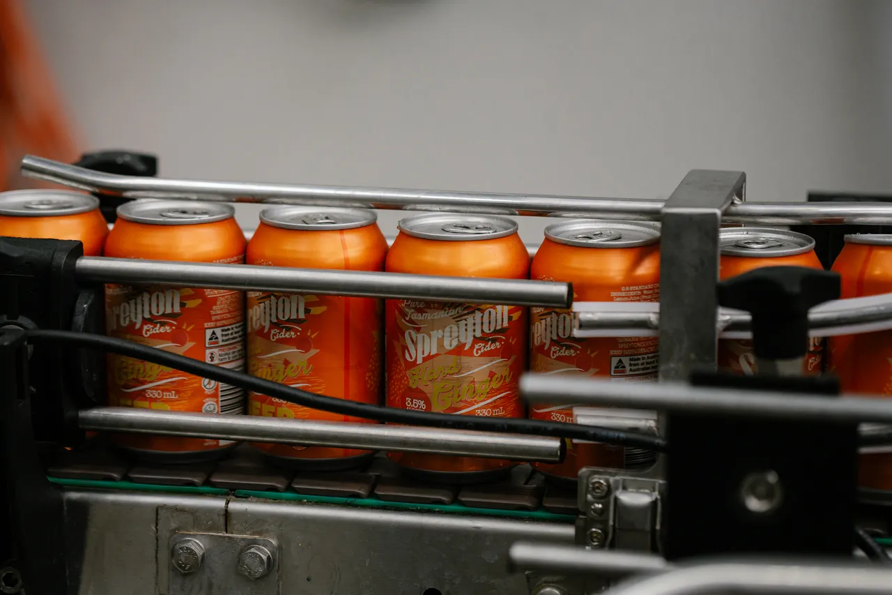 Cider Cans on Conveyor Belt