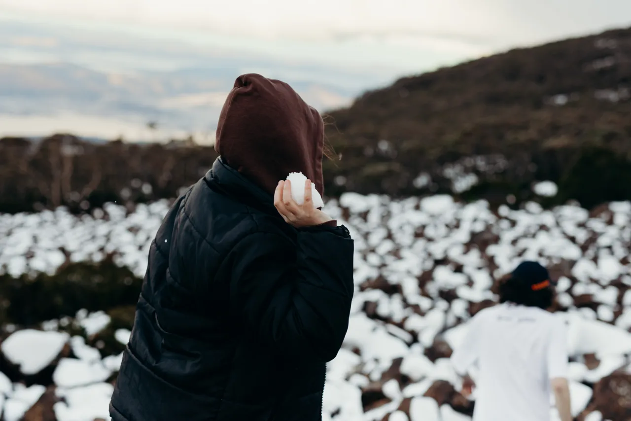Snowball fight on kunanyi / Mount Wellington